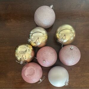 8 Elegant Gold and Pink glitter Holiday Ornaments